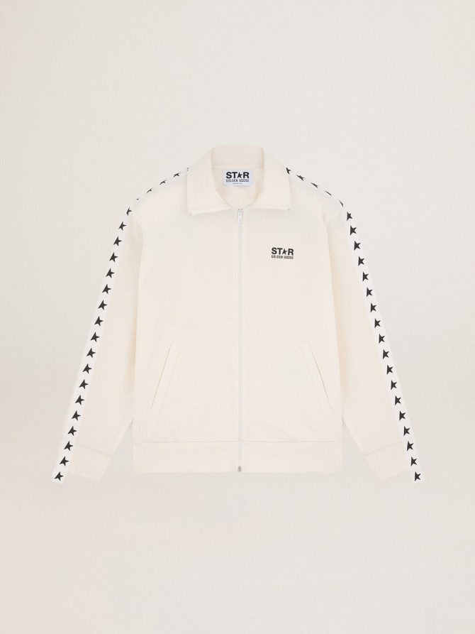 Men’s papyrus white zipped sweatshirt with black stars