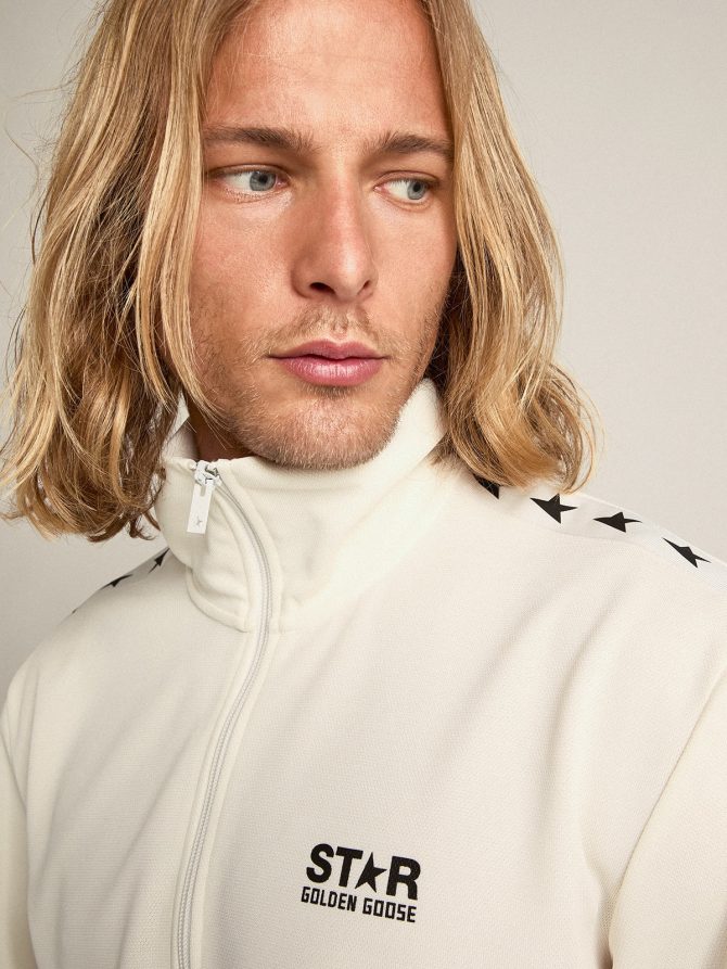 Men’s papyrus white zipped sweatshirt with black stars - Image 2