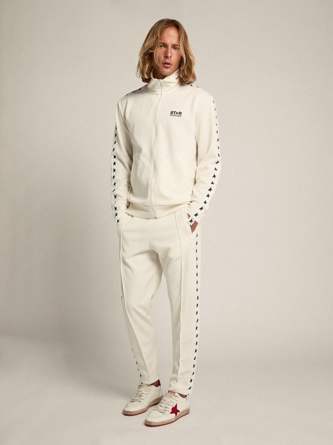 Men’s papyrus white zipped sweatshirt with black stars - Image 4