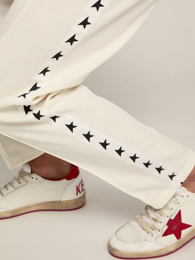 Men’s white joggers with black stars on the sides - Image 2