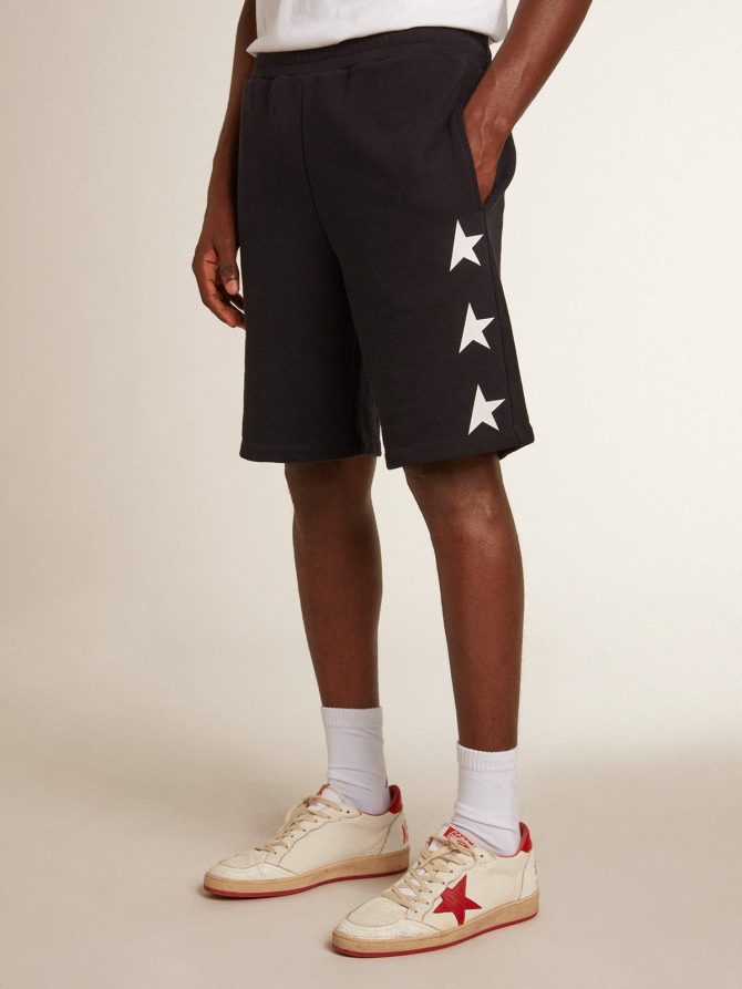 Men’s black bermuda shorts with white stars - Image 2
