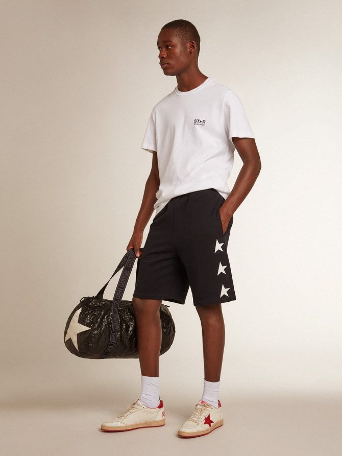 Men’s black bermuda shorts with white stars - Image 3