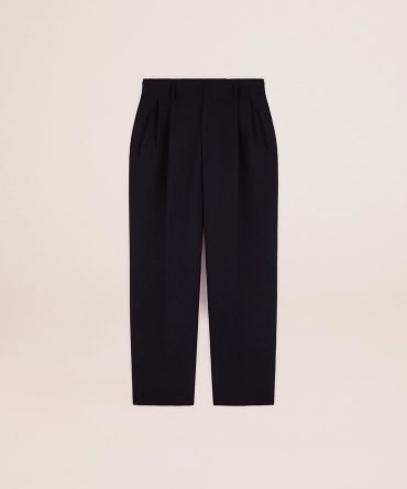 Men’s wide leg pants in dark blue wool