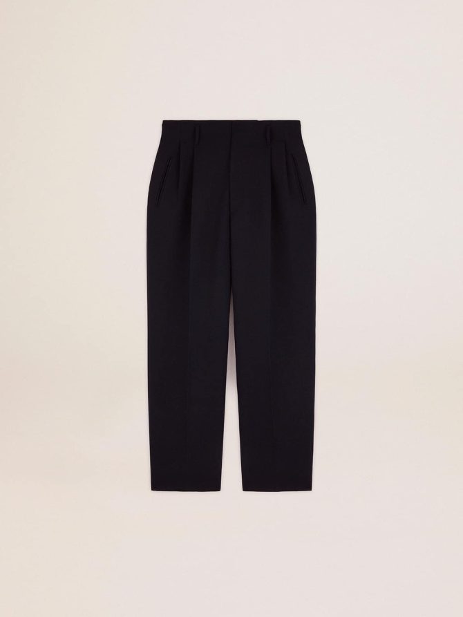 Men’s wide leg pants in dark blue wool