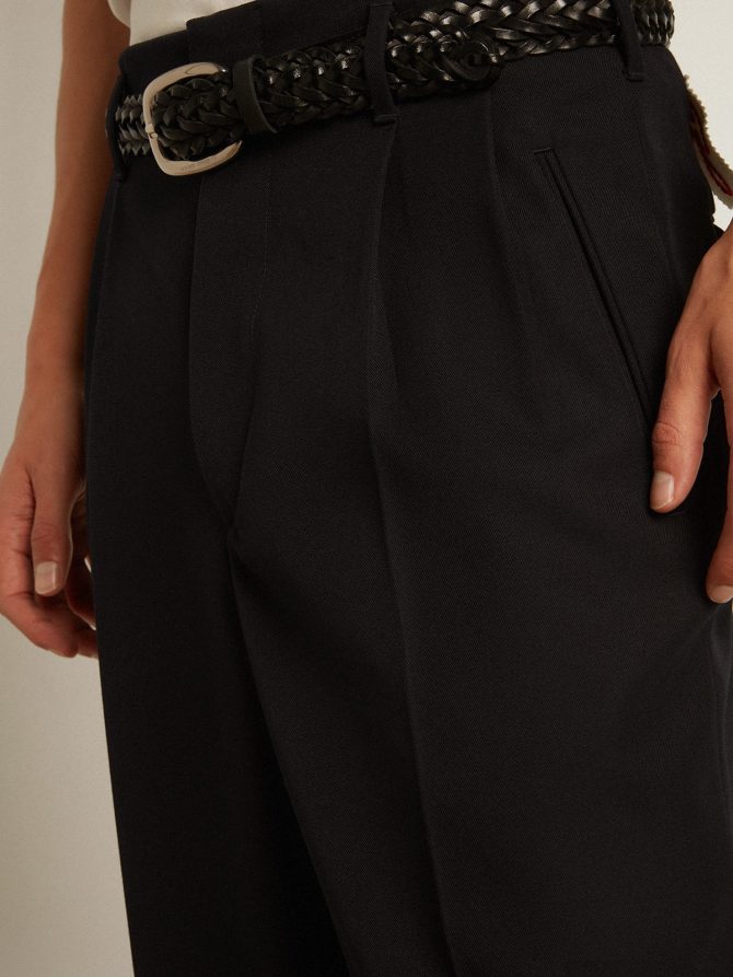 Men’s wide leg pants in dark blue wool - Image 3