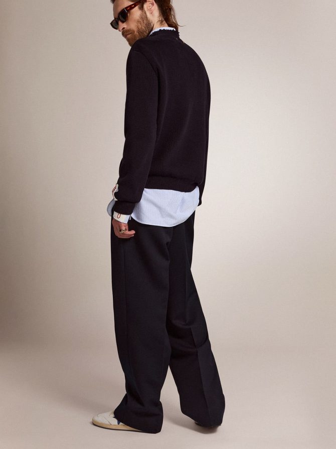 Men’s wide leg pants in dark blue wool - Image 4