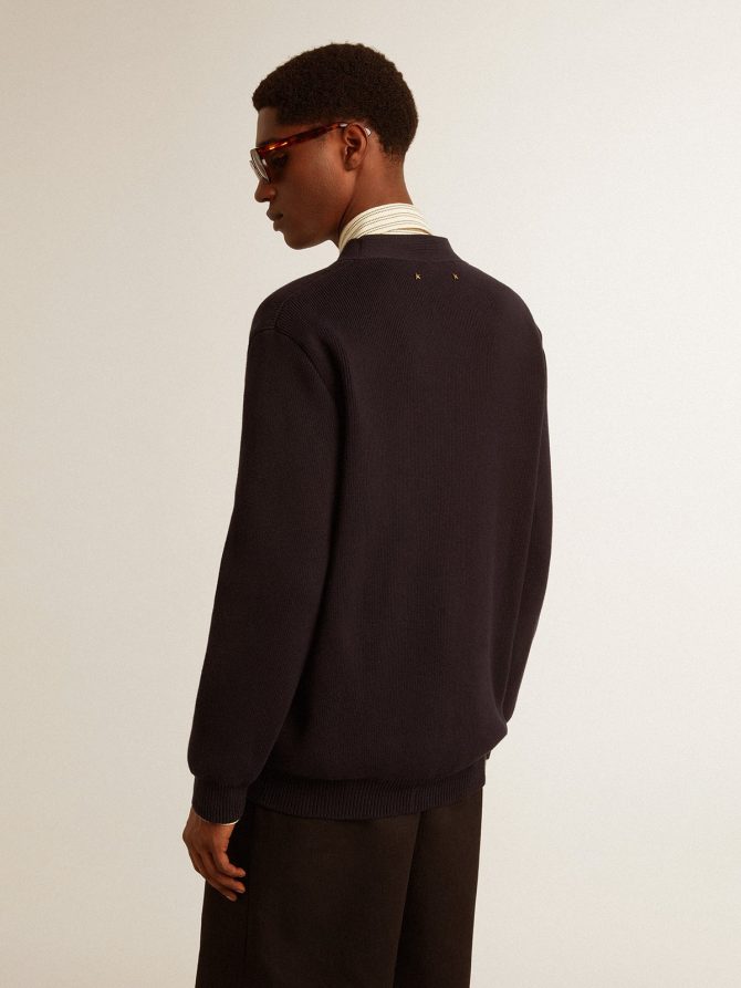 Golden Collection cardigan in dark blue cotton with a distressed finish - Image 4