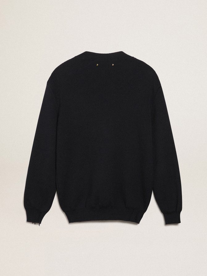 Golden Collection cardigan in dark blue cotton with a distressed finish - Image 7