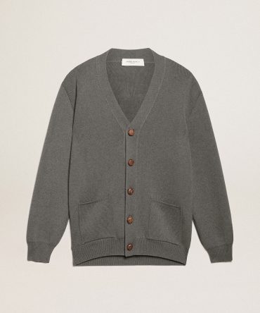 Men’s cardigan in mélange gray cotton with logo on the back