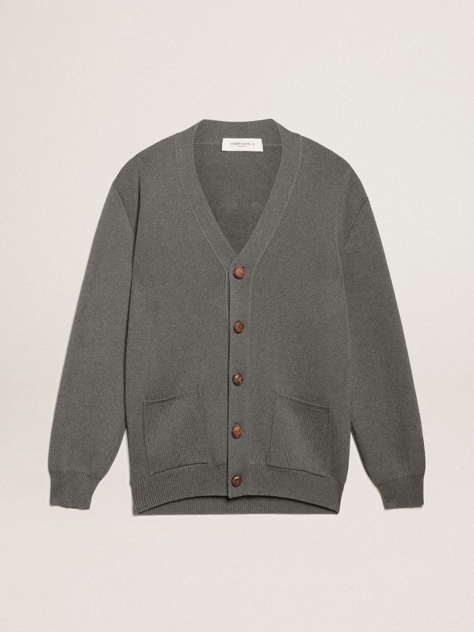 Men’s cardigan in mélange gray cotton with logo on the back