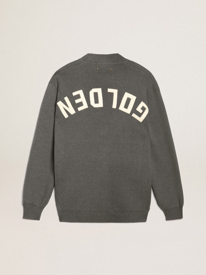 Men’s cardigan in mélange gray cotton with logo on the back - Image 2