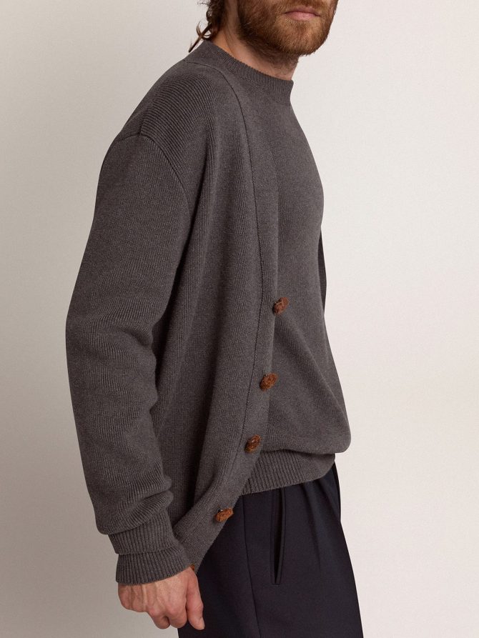 Men’s cardigan in mélange gray cotton with logo on the back - Image 3
