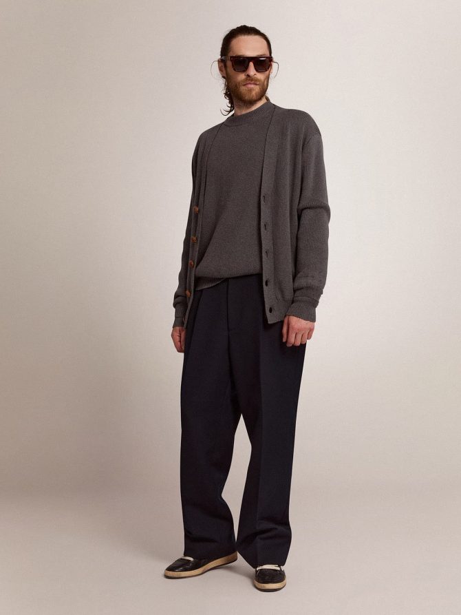 Men’s cardigan in mélange gray cotton with logo on the back - Image 4