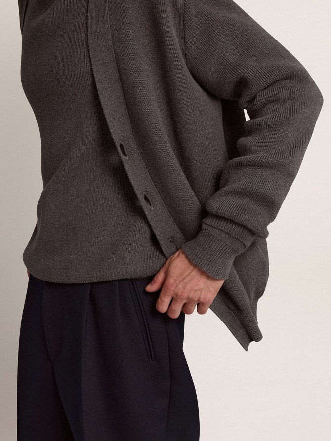 Men’s cardigan in mélange gray cotton with logo on the back - Image 5