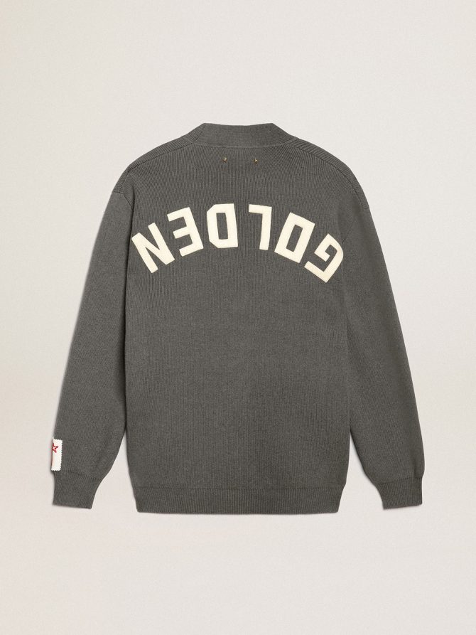 Men’s cardigan in mélange gray cotton with logo on the back - Image 6