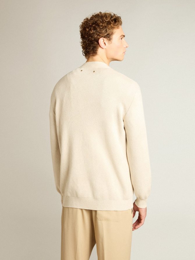 Cardigan in aged white cotton with gold button fastening - Image 4