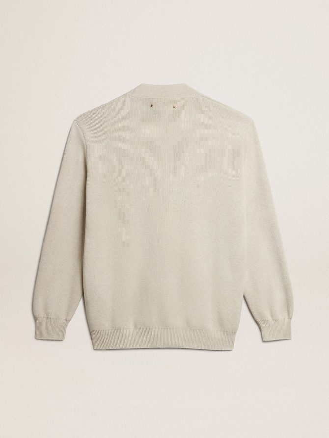 Cardigan in aged white cotton with gold button fastening - Image 5
