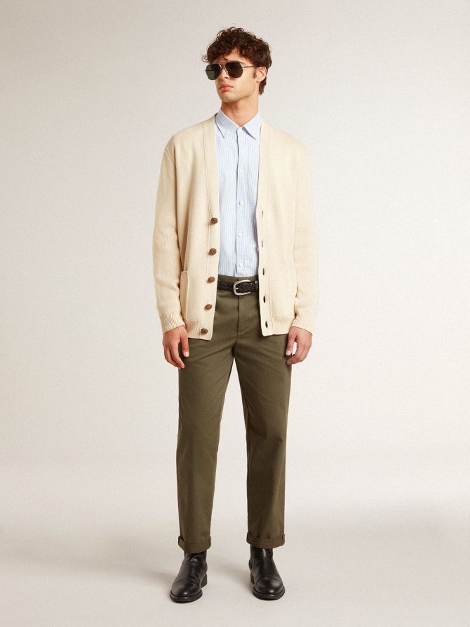 Men’s beige cardigan with ‘Golden’ lettering on the back - Image 3