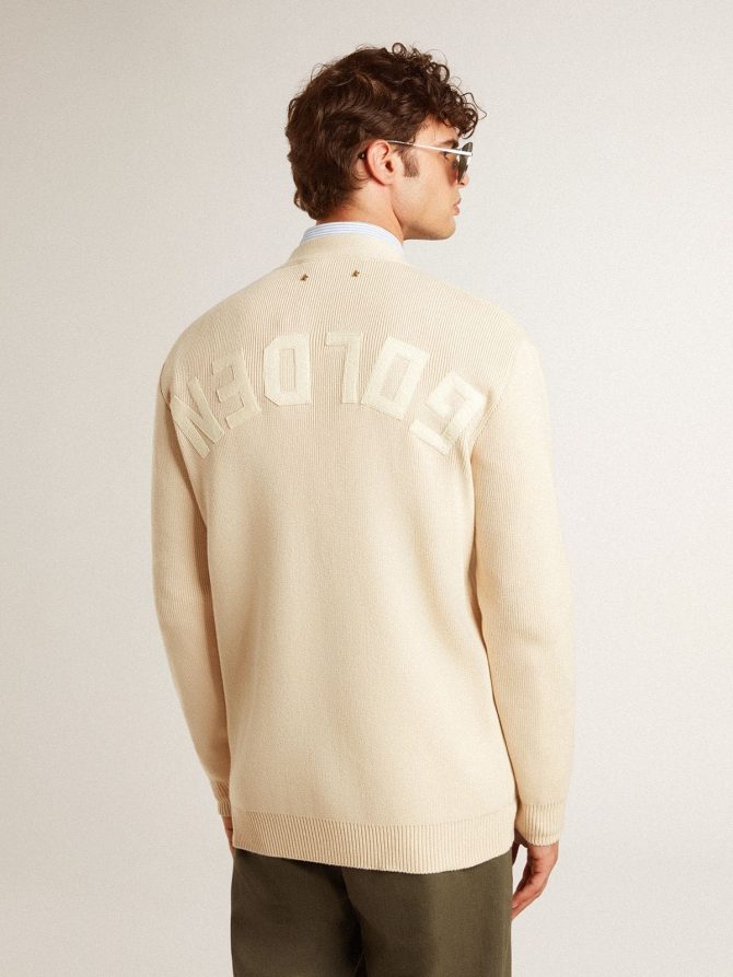 Men’s beige cardigan with ‘Golden’ lettering on the back - Image 4