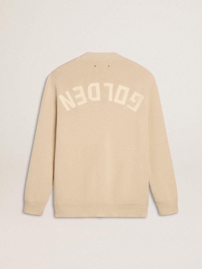 Men’s beige cardigan with ‘Golden’ lettering on the back - Image 6