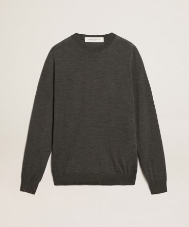 Men’s round-neck sweater in dark gray mélange wool