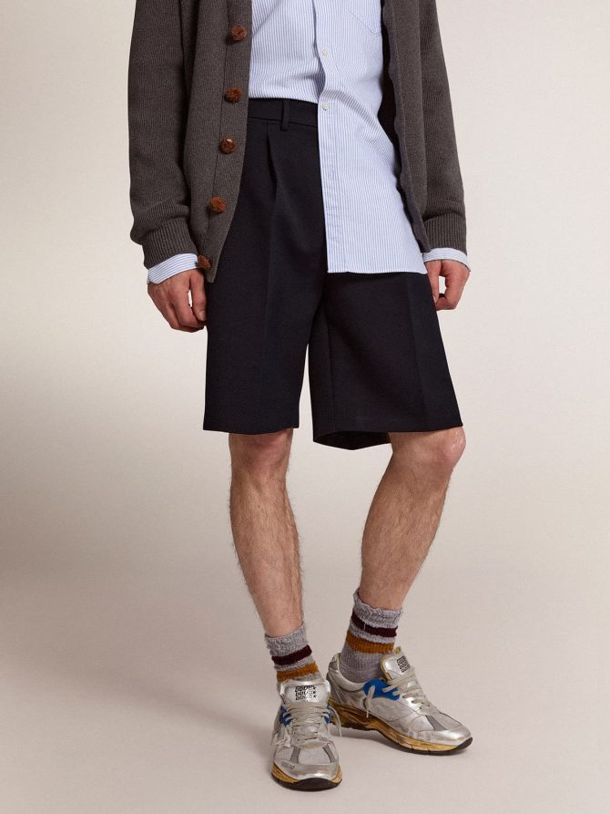 Men’s bermuda shorts in dark blue wool - Image 3