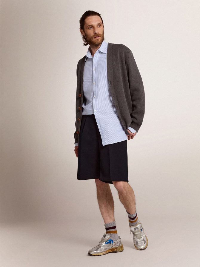 Men’s bermuda shorts in dark blue wool - Image 4