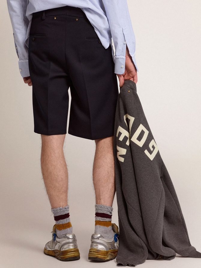 Men’s bermuda shorts in dark blue wool - Image 5