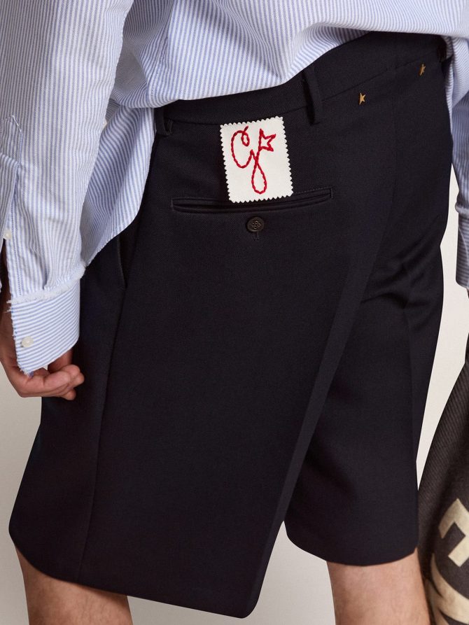 Men’s bermuda shorts in dark blue wool - Image 6
