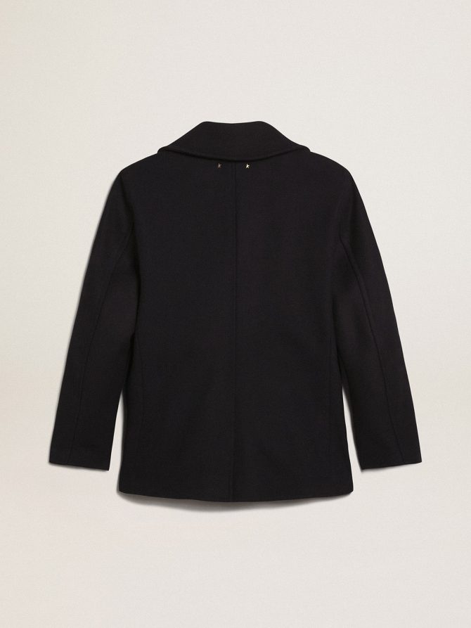 Men’s double-breasted coat in dark blue wool with gold buttons - Image 5
