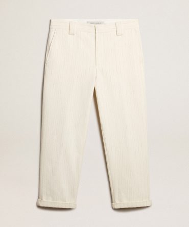Aged white cotton pinstripe chino pants