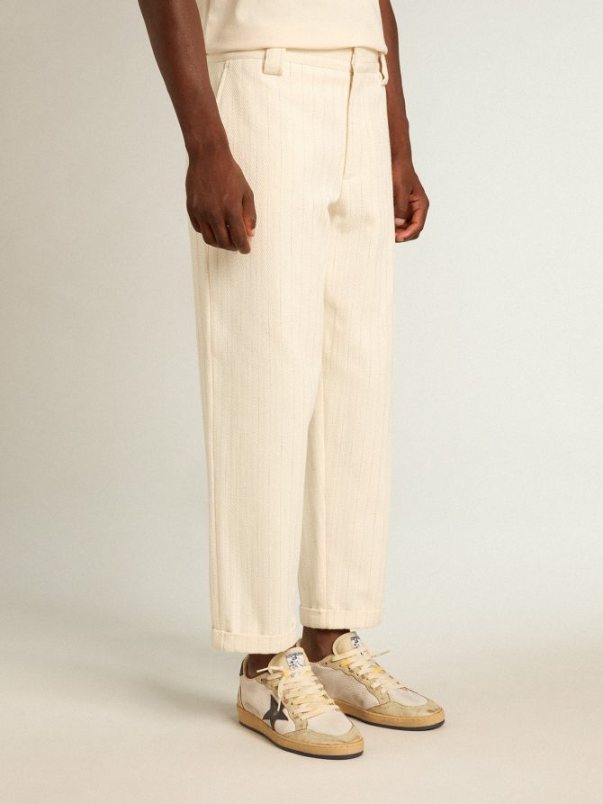 Aged white cotton pinstripe chino pants - Image 2