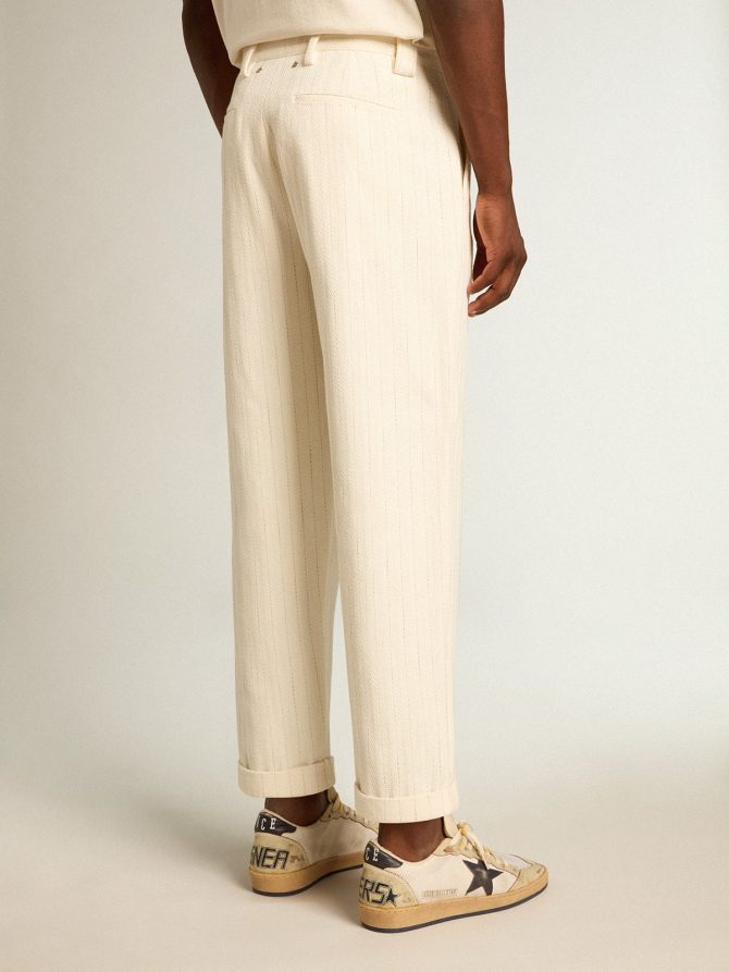 Aged white cotton pinstripe chino pants - Image 4