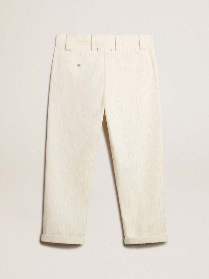 Aged white cotton pinstripe chino pants - Image 5