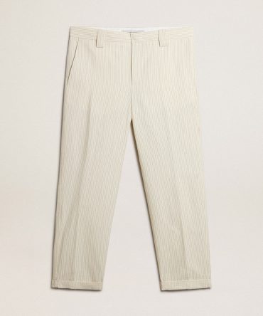 Men’s cream-colored pants in striped cotton
