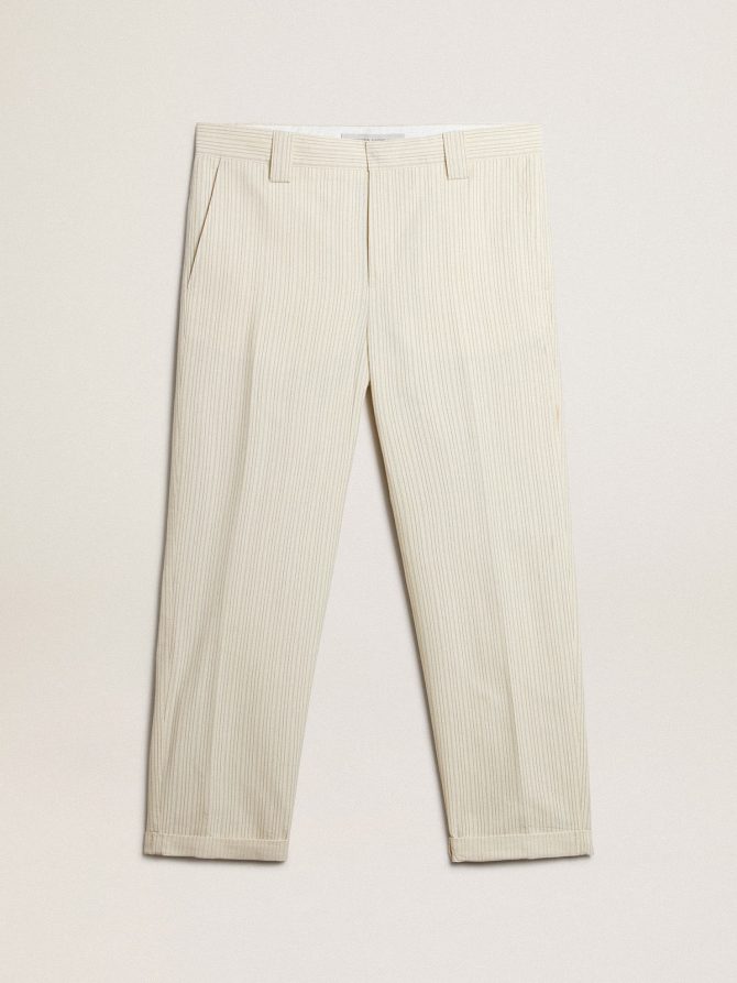 Men’s cream-colored pants in striped cotton
