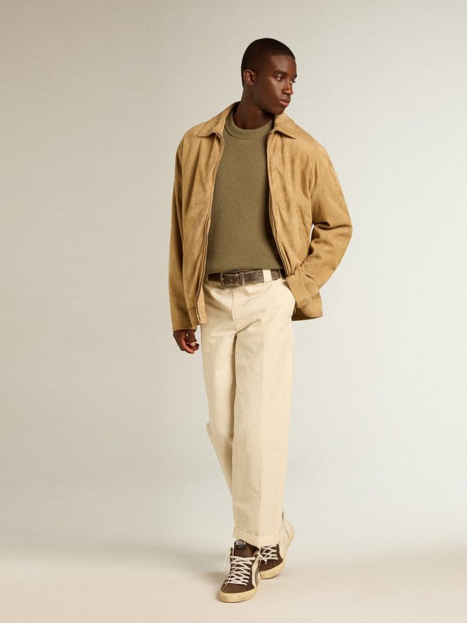 Men’s cream-colored pants in striped cotton - Image 3