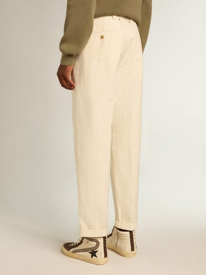 Men’s cream-colored pants in striped cotton - Image 4