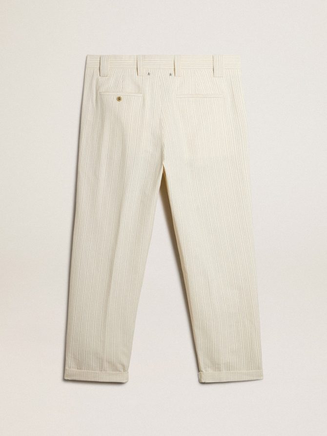 Men’s cream-colored pants in striped cotton - Image 5
