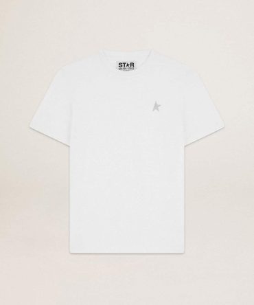Men’s white T-shirt with silver glitter star on the front
