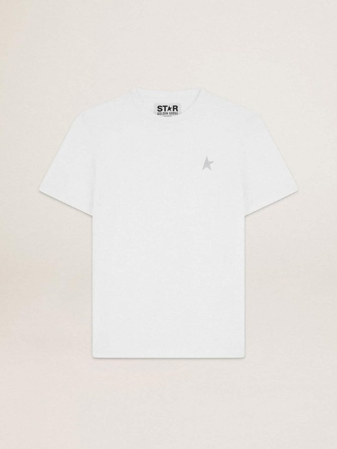 Men’s white T-shirt with silver glitter star on the front