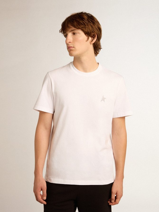 Men’s white T-shirt with silver glitter star on the front - Image 5