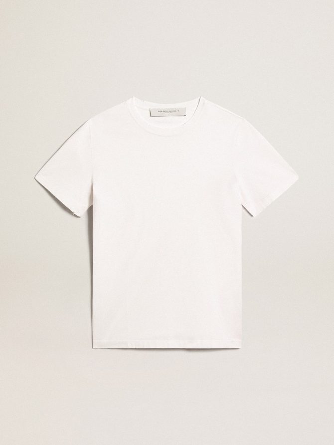 Men’s white T-shirt with distressed treatment