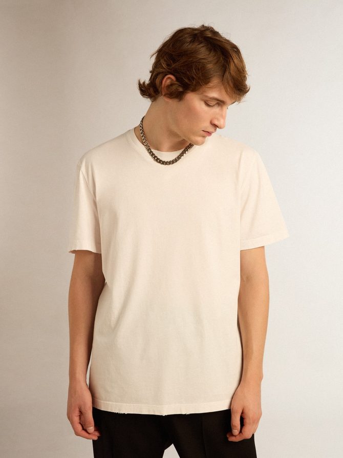 Men’s white T-shirt with distressed treatment - Image 2