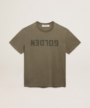 Men’s olive green T-shirt with Golden lettering