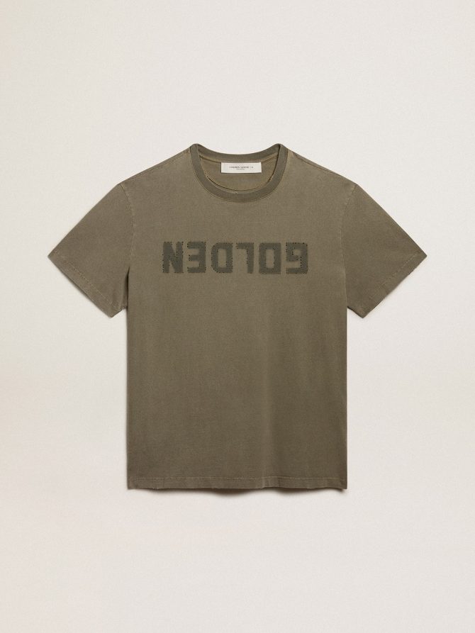 Men’s olive green T-shirt with Golden lettering