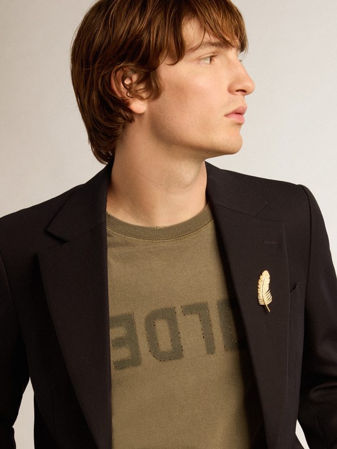 Men’s olive green T-shirt with Golden lettering - Image 2