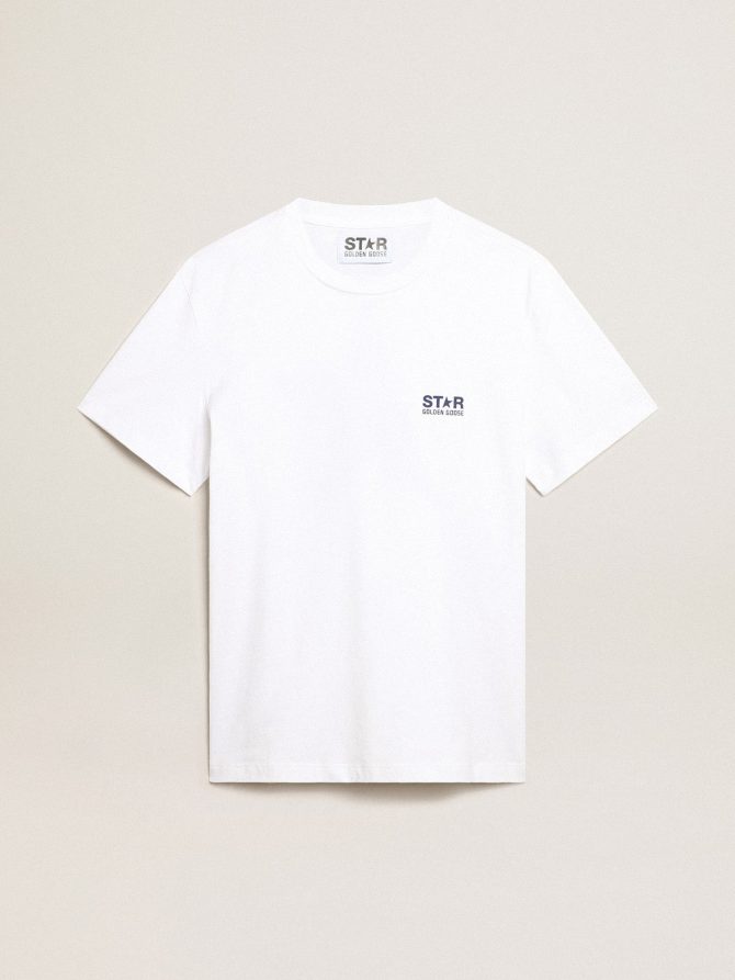 Men’s white T-shirt with dark blue star on the back