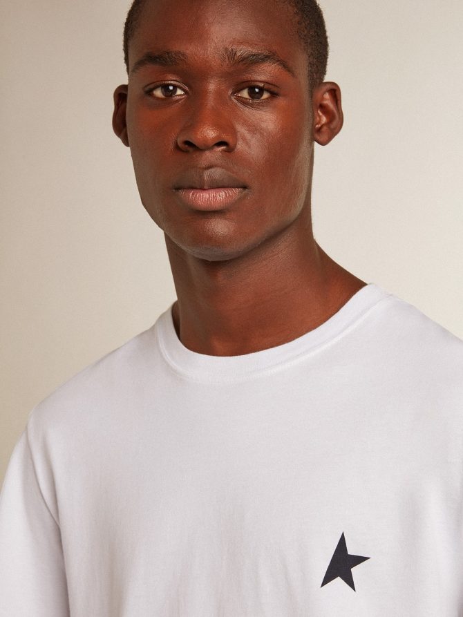 Men’s white T-shirt with dark blue star on the front - Image 2
