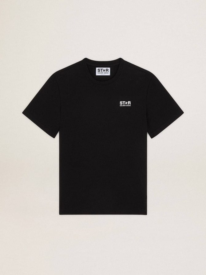 Men’s black T-shirt with contrasting white logo and star